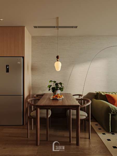 Thiết kế nội thất không gian phòng bếp phong cách Mid-Century Modern tại chung cư 2 ngủ The Charm
